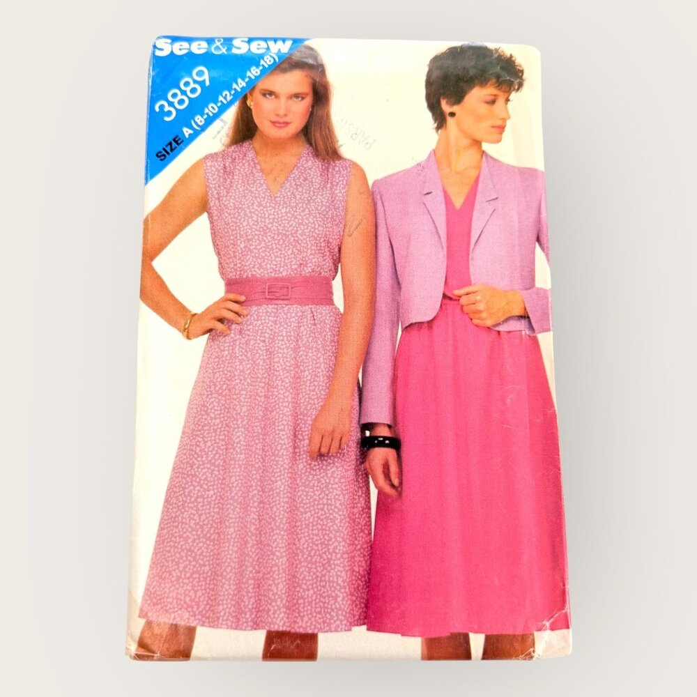 Vintage Butterick Sewing Pattern 3889 Misses Dress Jacket Size 8-18